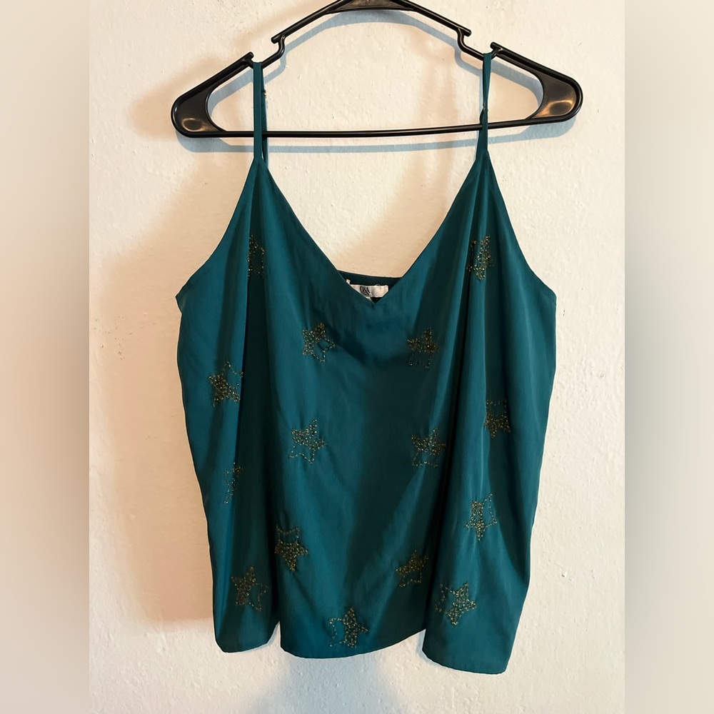 3/$20 Q&A Y2K Teal Beaded Stars Cami XL Whimsycore Fairycore